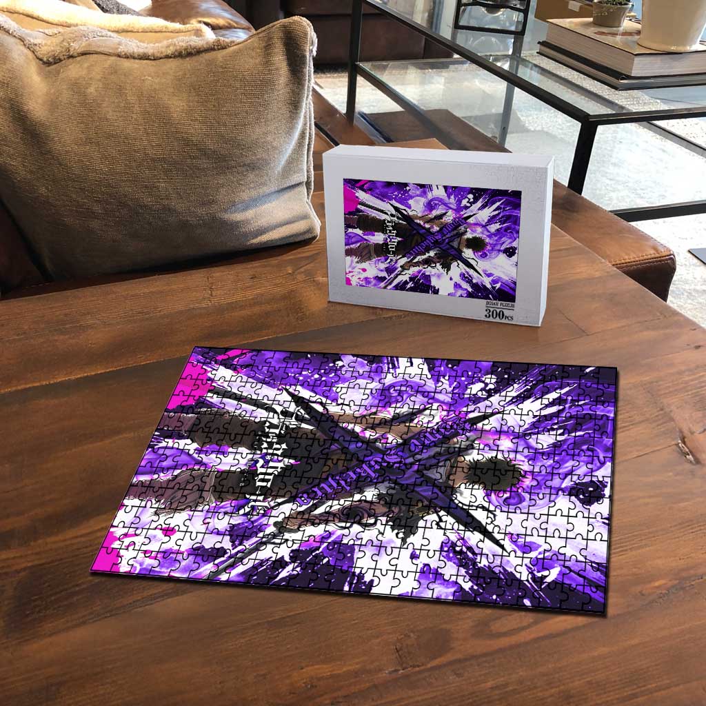 Yami Sukehiro Black Clover Puzzle Dark Magic Anime Style with Purple Smoke and Bull Emblem