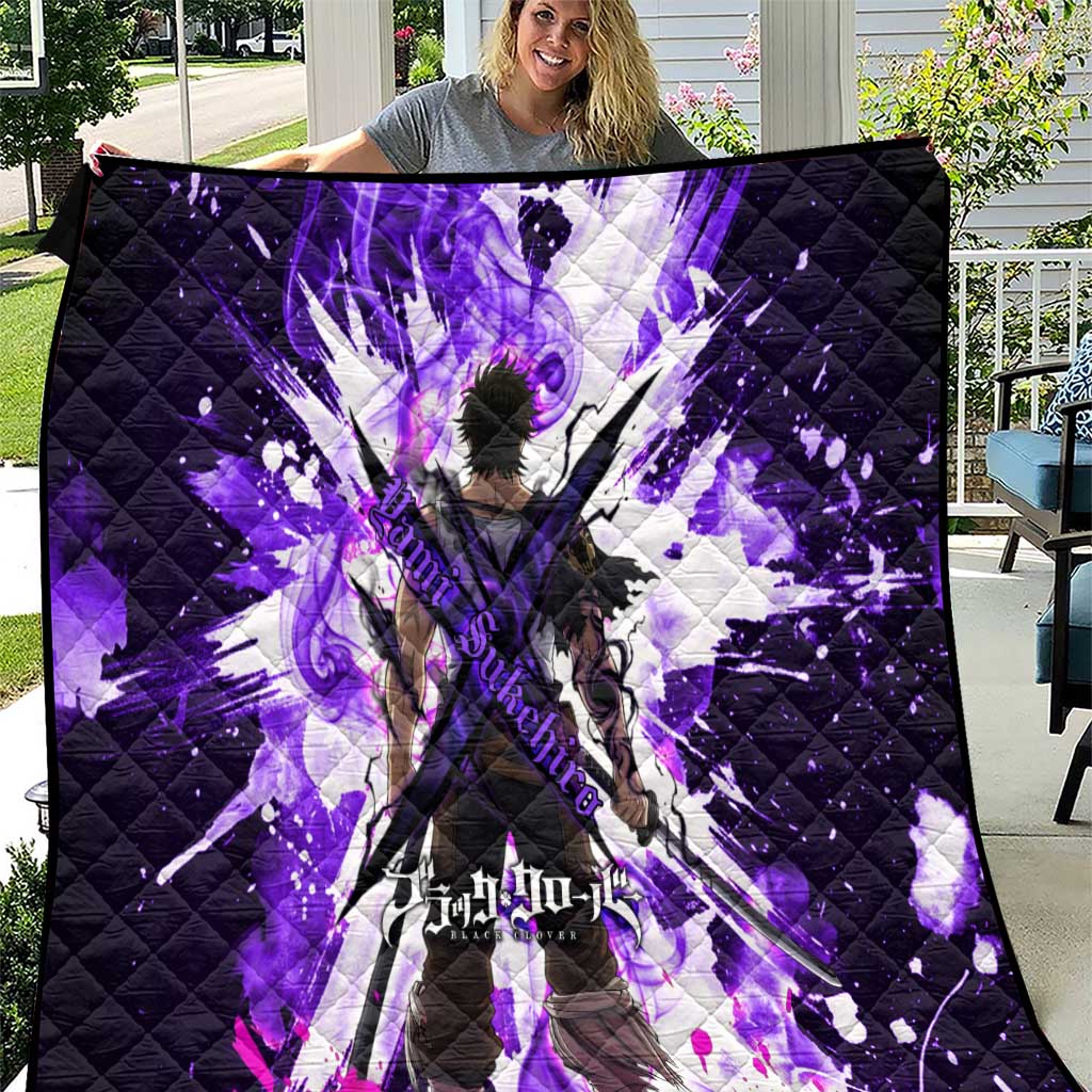 Yami Sukehiro Black Clover Quilt Dark Magic Anime Style with Purple Smoke and Bull Emblem