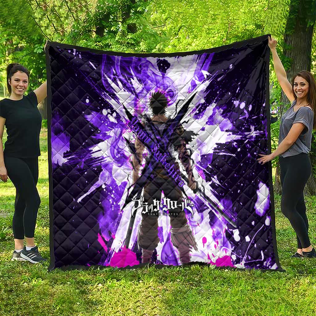 Yami Sukehiro Black Clover Quilt Dark Magic Anime Style with Purple Smoke and Bull Emblem
