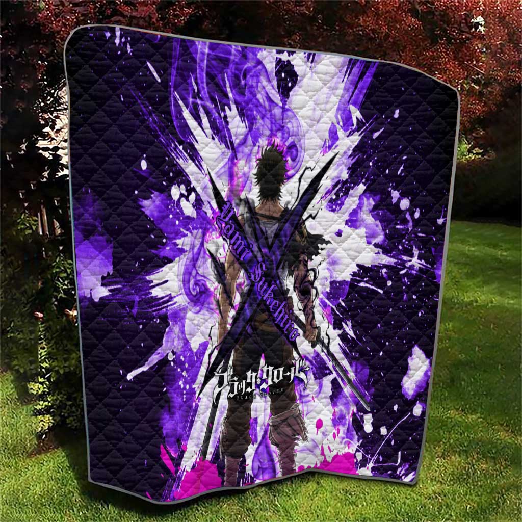 Yami Sukehiro Black Clover Quilt Dark Magic Anime Style with Purple Smoke and Bull Emblem
