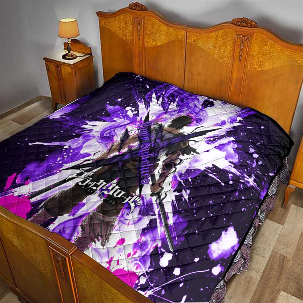 Yami Sukehiro Black Clover Quilt Dark Magic Anime Style with Purple Smoke and Bull Emblem