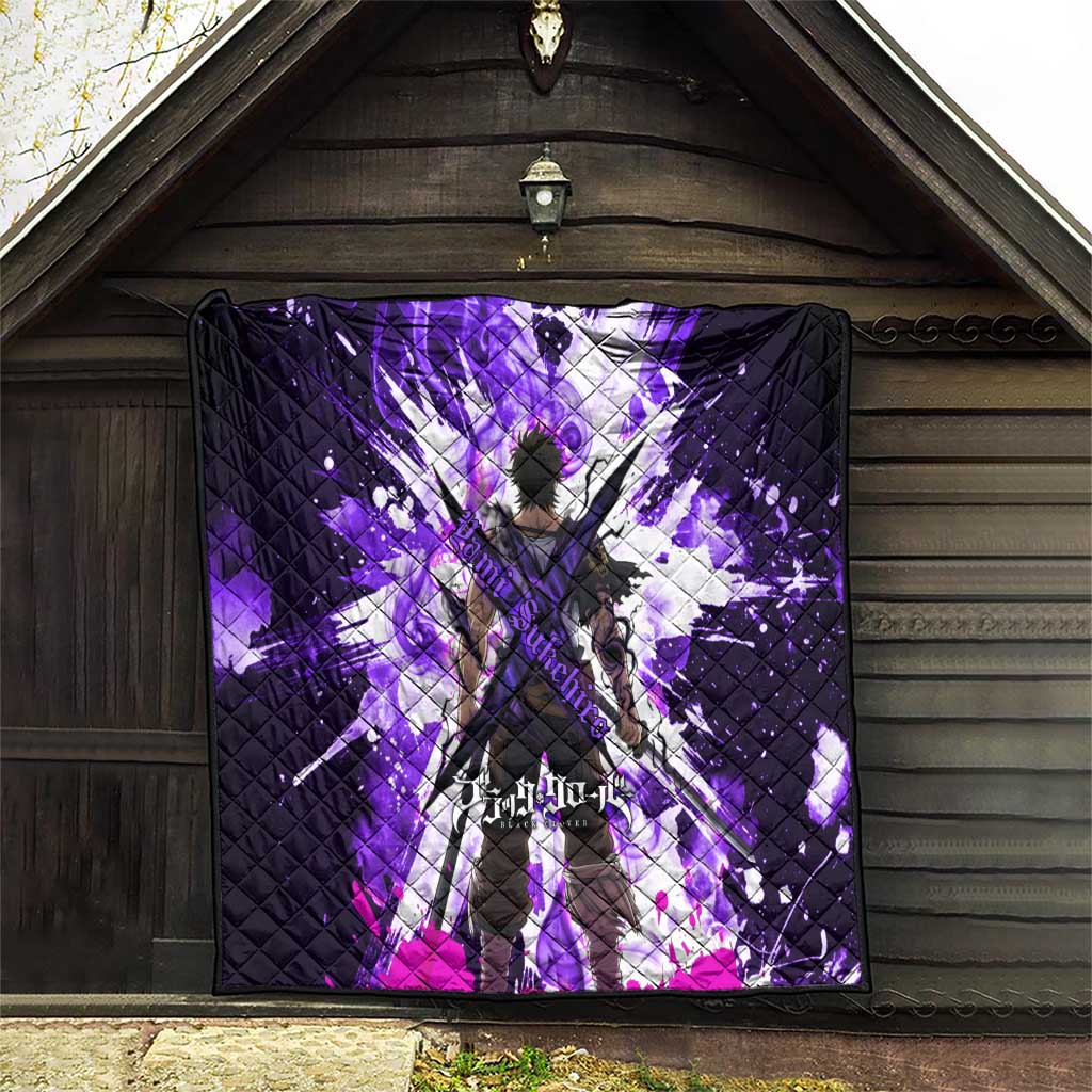 Yami Sukehiro Black Clover Quilt Dark Magic Anime Style with Purple Smoke and Bull Emblem