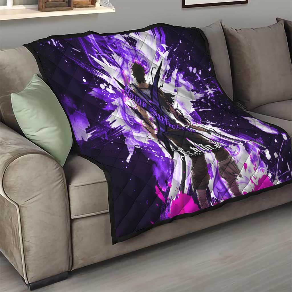 Yami Sukehiro Black Clover Quilt Dark Magic Anime Style with Purple Smoke and Bull Emblem