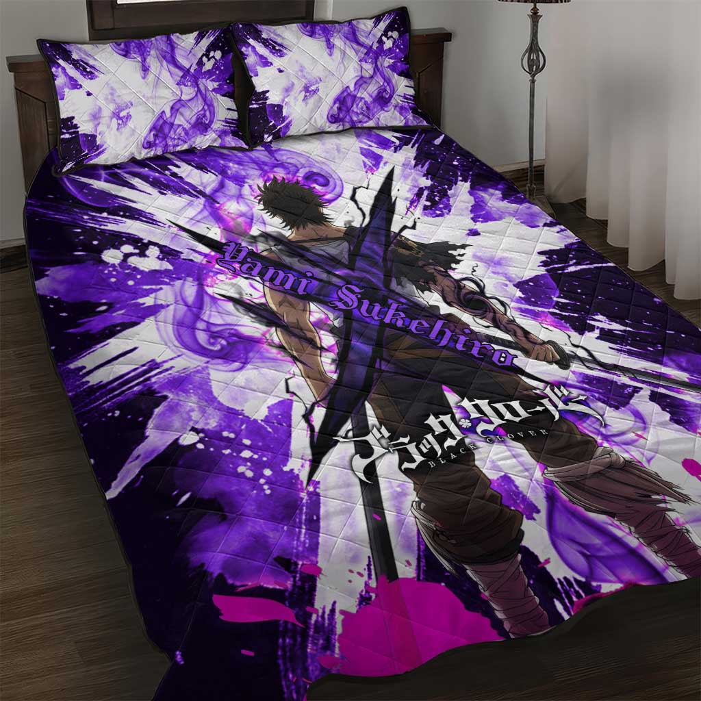 Yami Sukehiro Black Clover Quilt Bed Set Dark Magic Anime Style with Purple Smoke and Bull Emblem