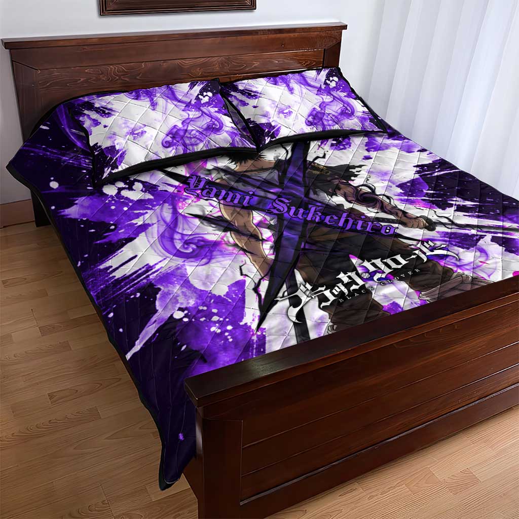 Yami Sukehiro Black Clover Quilt Bed Set Dark Magic Anime Style with Purple Smoke and Bull Emblem