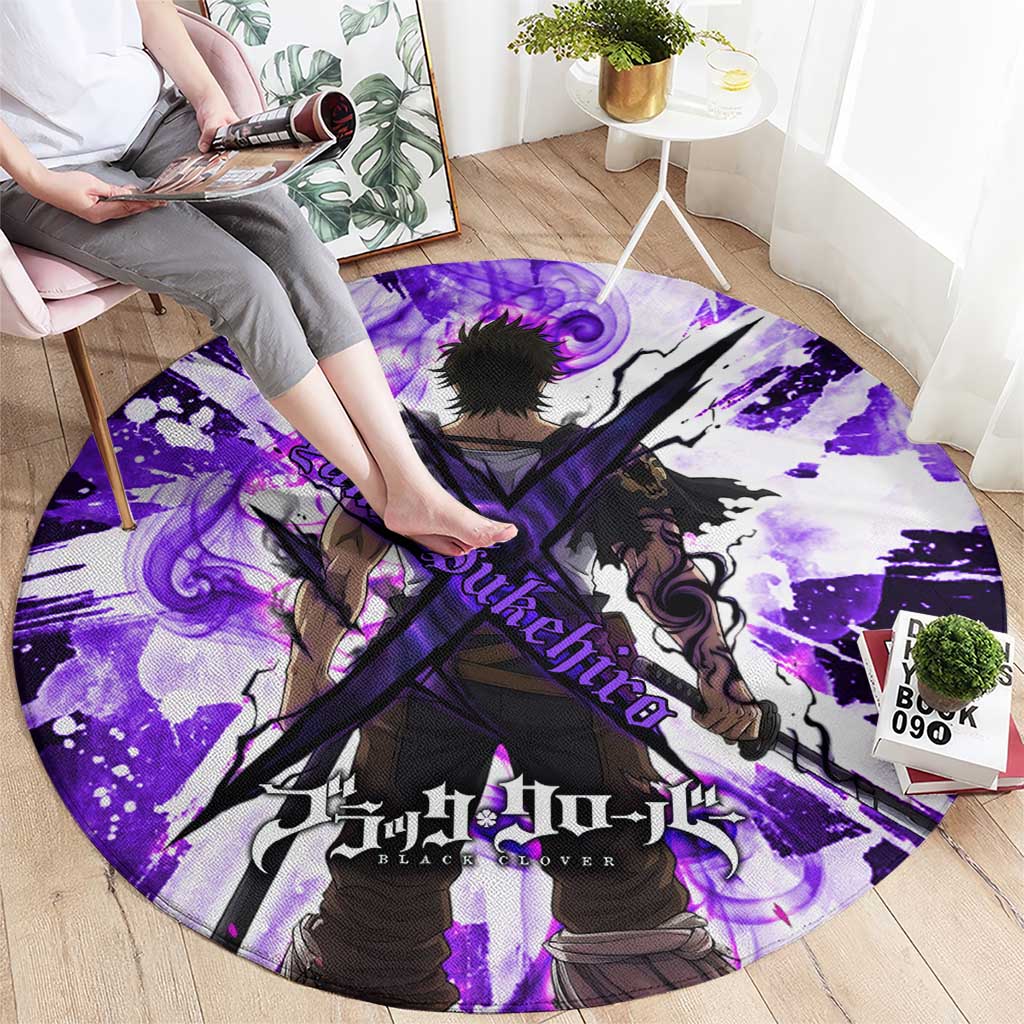 Yami Sukehiro Black Clover Round Carpet Dark Magic Anime Style with Purple Smoke and Bull Emblem