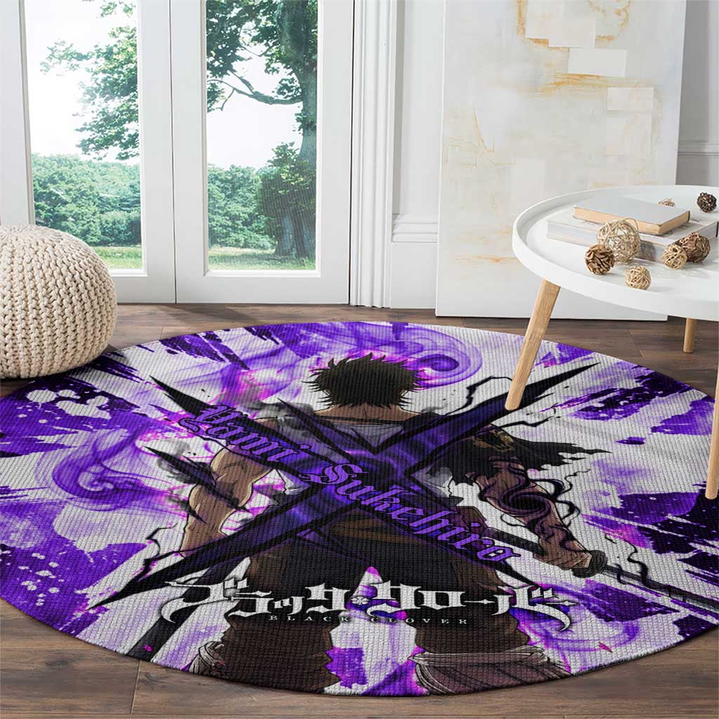 Yami Sukehiro Black Clover Round Carpet Dark Magic Anime Style with Purple Smoke and Bull Emblem