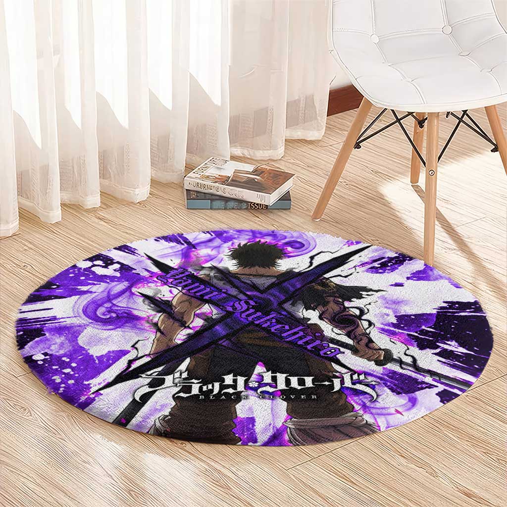 Yami Sukehiro Black Clover Round Carpet Dark Magic Anime Style with Purple Smoke and Bull Emblem