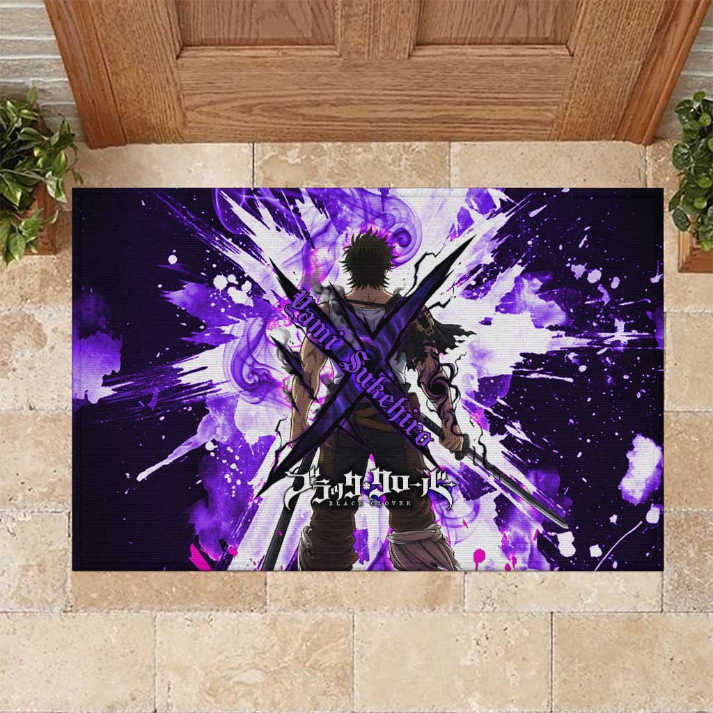Yami Sukehiro Black Clover Rubber Doormat Dark Magic Anime Style with Purple Smoke and Bull Emblem