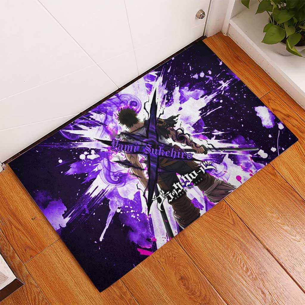 Yami Sukehiro Black Clover Rubber Doormat Dark Magic Anime Style with Purple Smoke and Bull Emblem