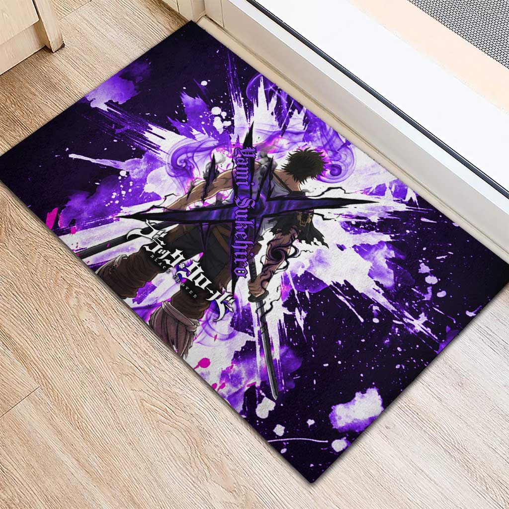 Yami Sukehiro Black Clover Rubber Doormat Dark Magic Anime Style with Purple Smoke and Bull Emblem