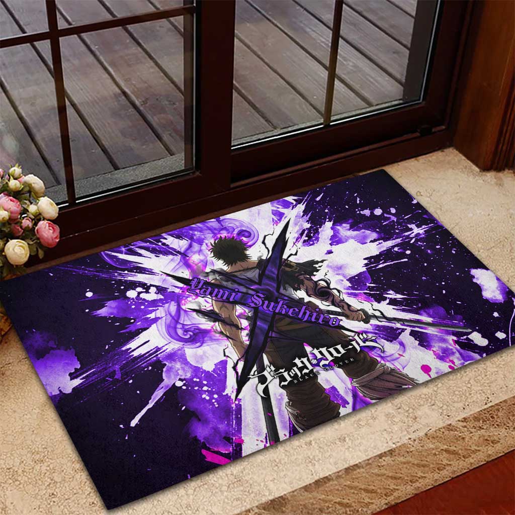 Yami Sukehiro Black Clover Rubber Doormat Dark Magic Anime Style with Purple Smoke and Bull Emblem