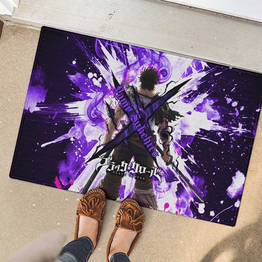 Yami Sukehiro Black Clover Rubber Doormat Dark Magic Anime Style with Purple Smoke and Bull Emblem