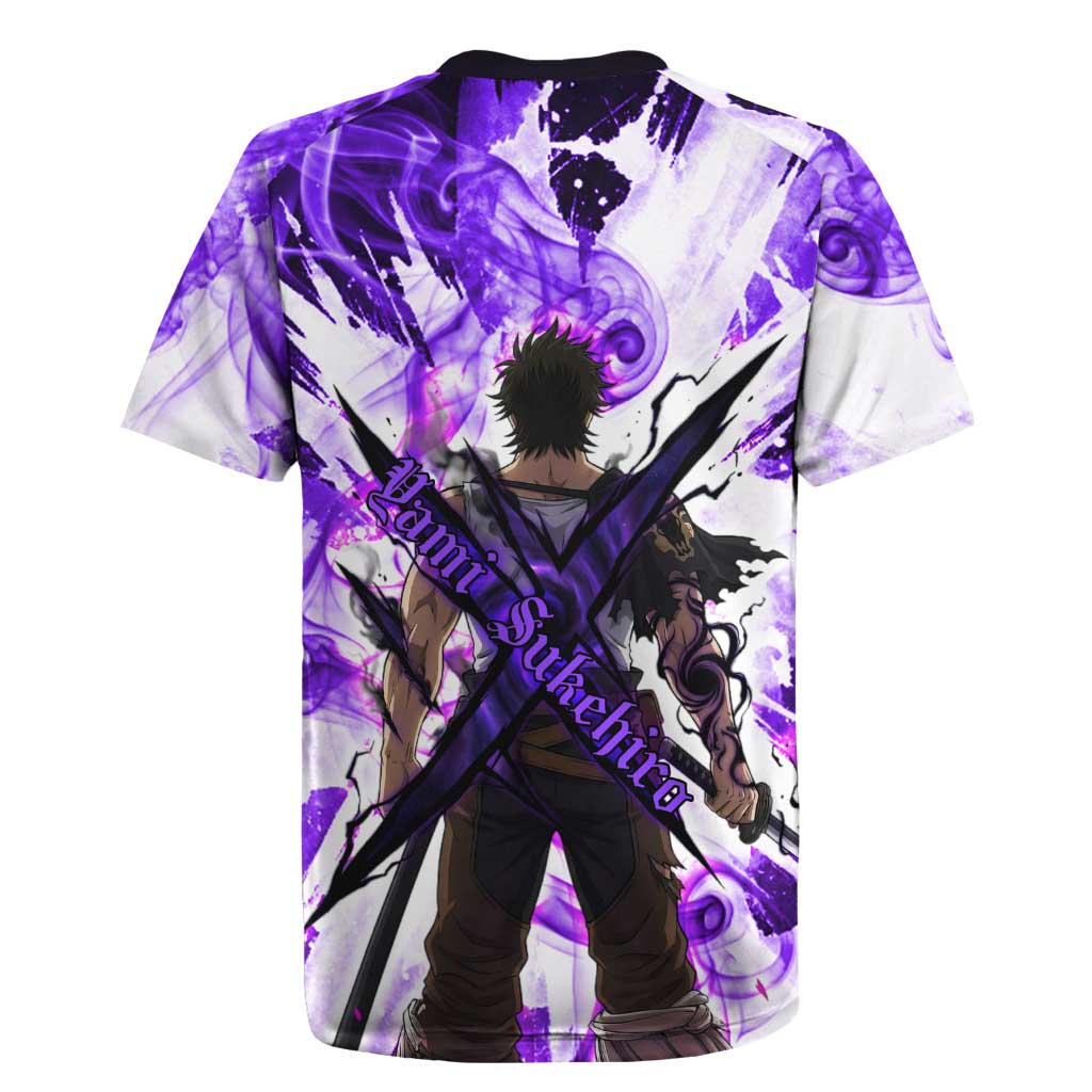 Yami Sukehiro Black Clover Rugby Jersey Dark Magic Anime Style with Purple Smoke and Bull Emblem