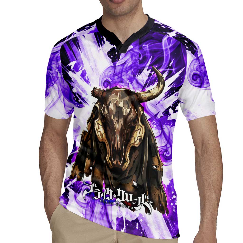 Yami Sukehiro Black Clover Rugby Jersey Dark Magic Anime Style with Purple Smoke and Bull Emblem