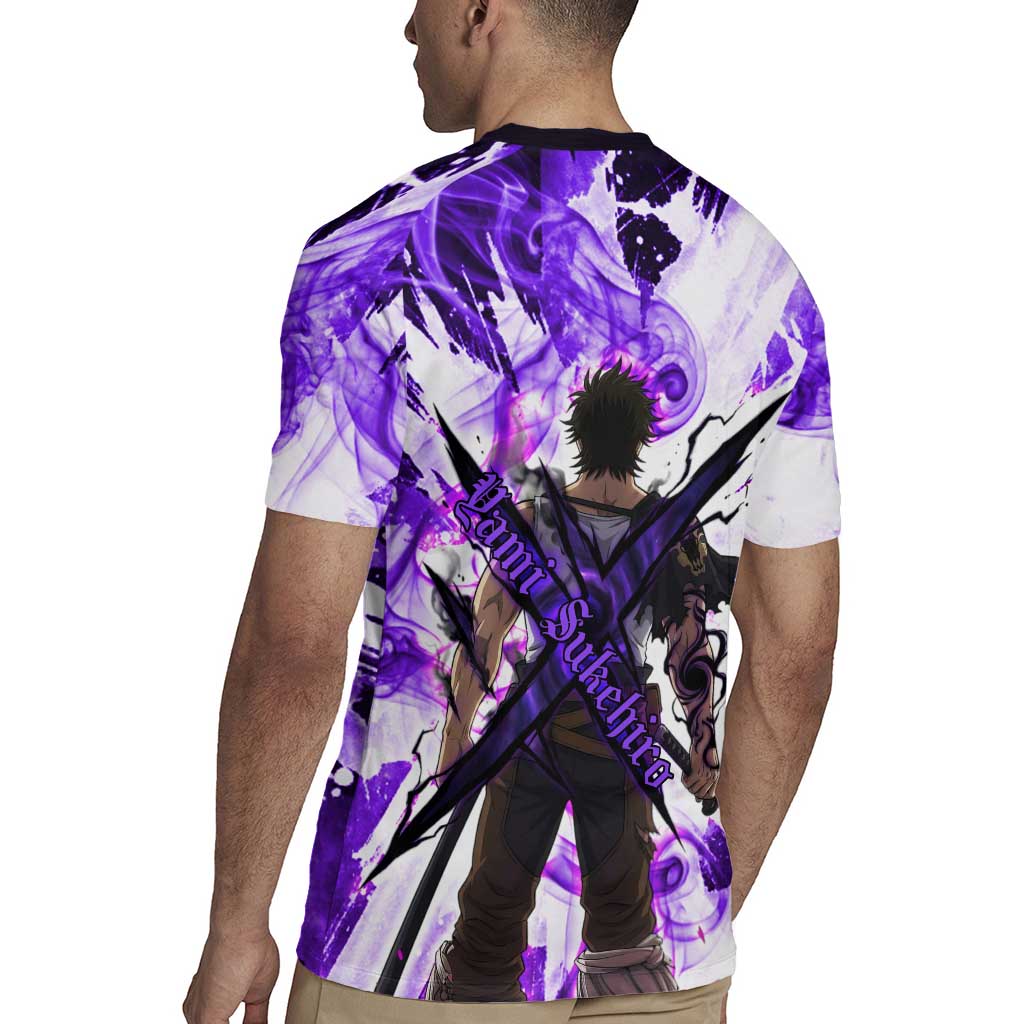 Yami Sukehiro Black Clover Rugby Jersey Dark Magic Anime Style with Purple Smoke and Bull Emblem