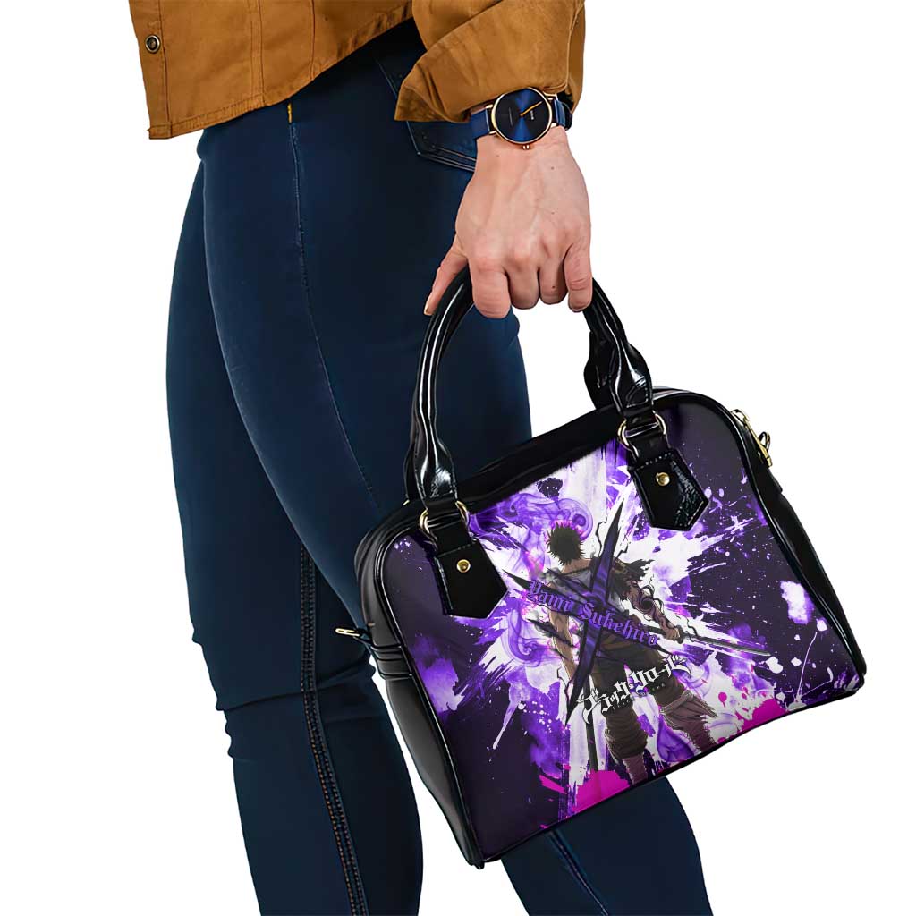 Yami Sukehiro Black Clover Shoulder Handbag Dark Magic Anime Style with Purple Smoke and Bull Emblem