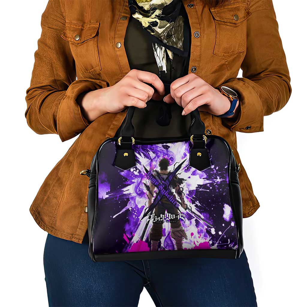 Yami Sukehiro Black Clover Shoulder Handbag Dark Magic Anime Style with Purple Smoke and Bull Emblem