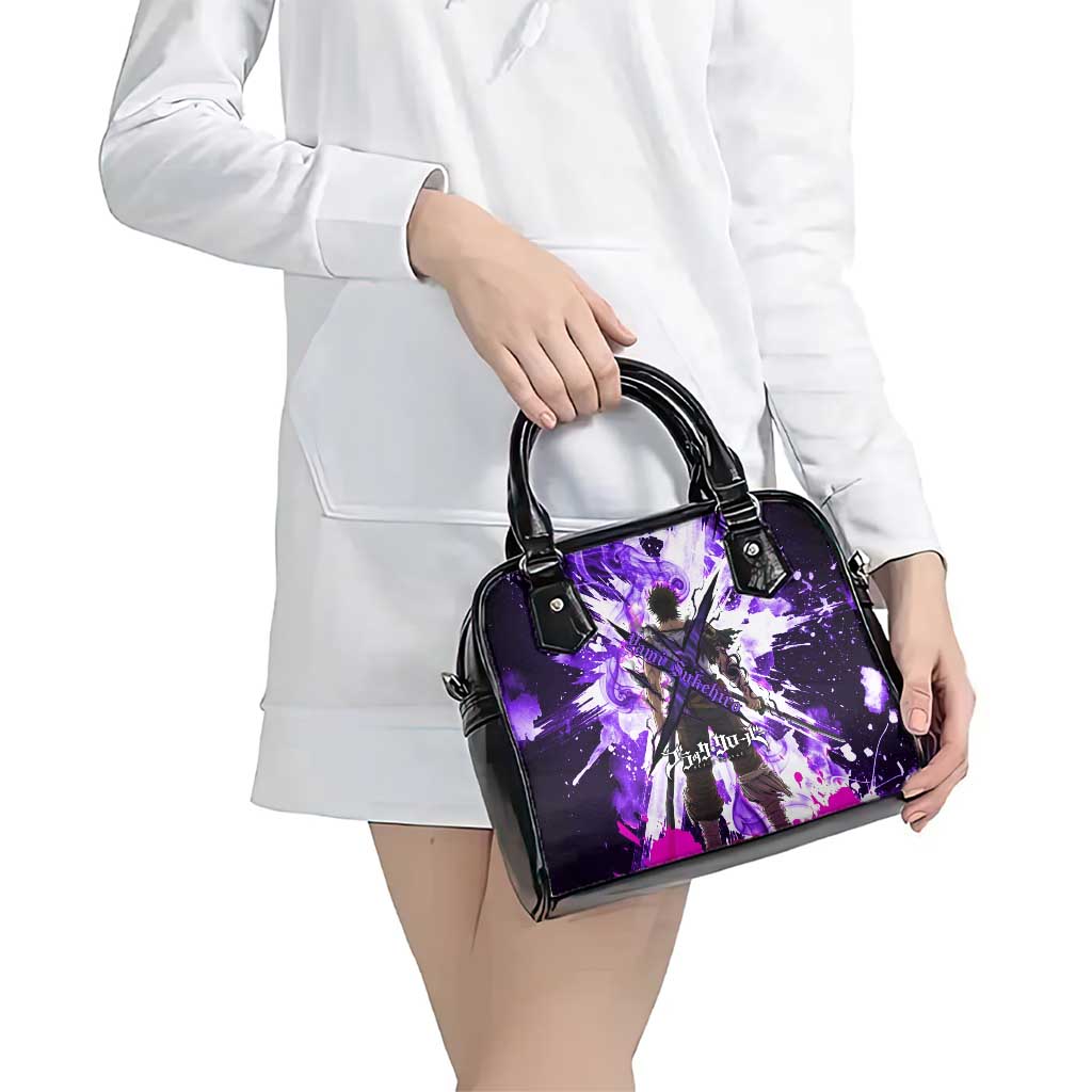 Yami Sukehiro Black Clover Shoulder Handbag Dark Magic Anime Style with Purple Smoke and Bull Emblem