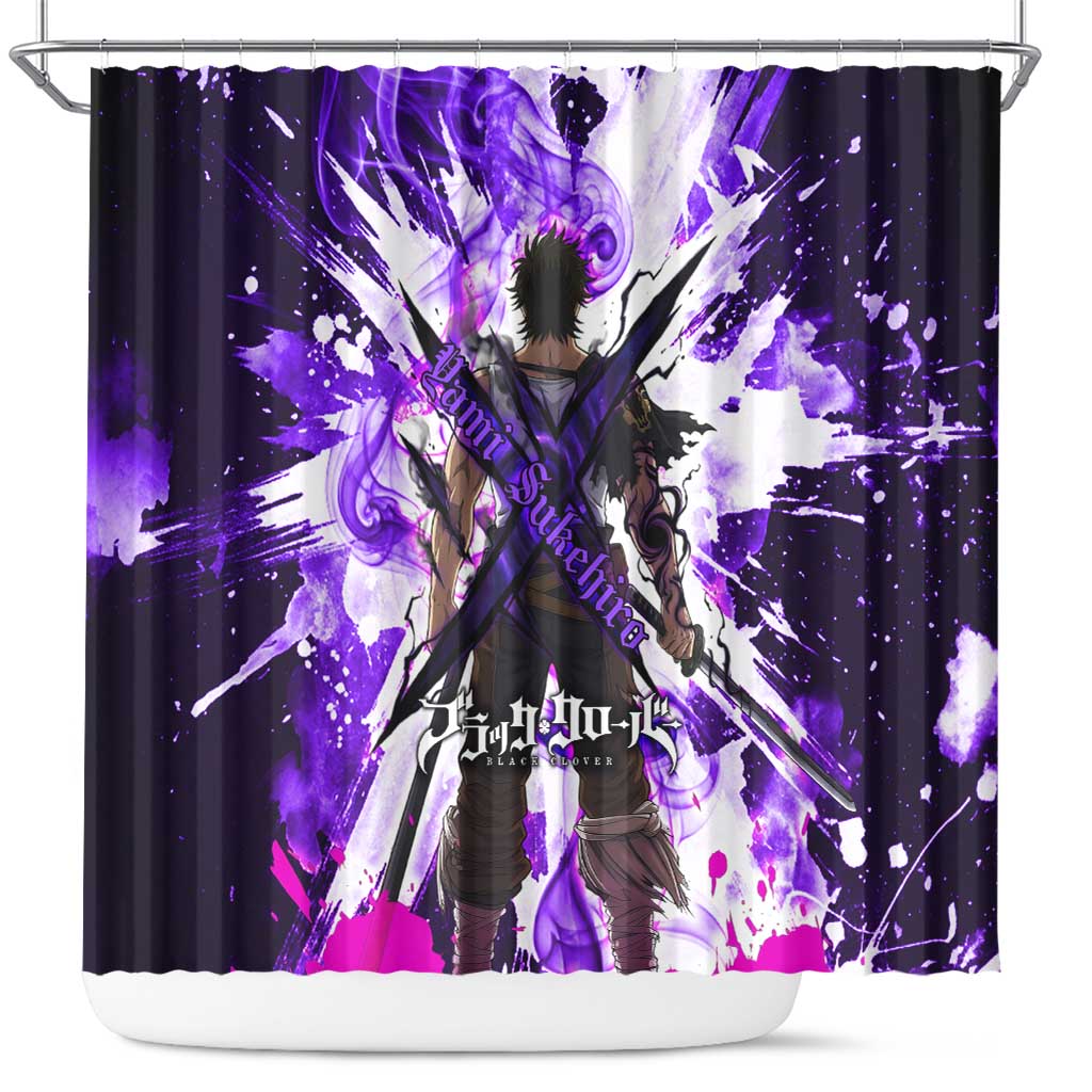 Yami Sukehiro Black Clover Shower Curtain Dark Magic Anime Style with Purple Smoke and Bull Emblem