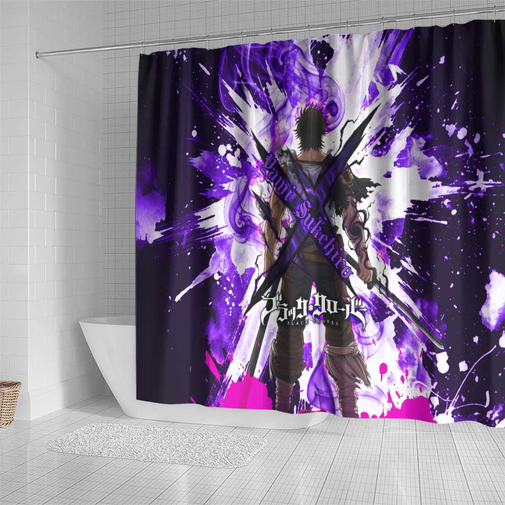 Yami Sukehiro Black Clover Shower Curtain Dark Magic Anime Style with Purple Smoke and Bull Emblem