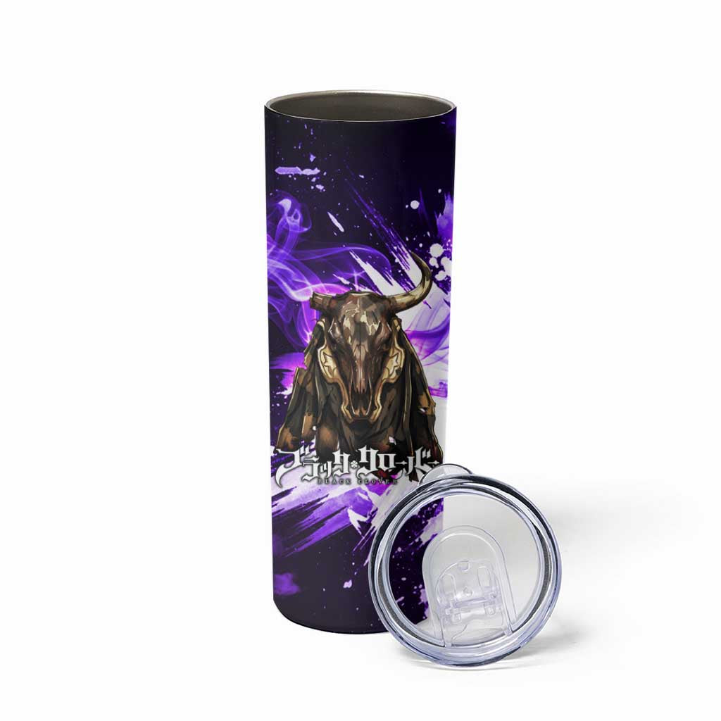 Yami Sukehiro Black Clover Skinny Tumbler Dark Magic Anime Style with Purple Smoke and Bull Emblem