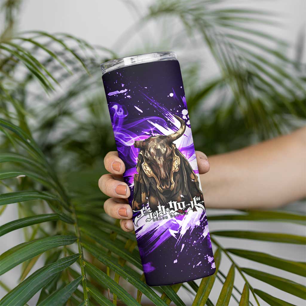 Yami Sukehiro Black Clover Skinny Tumbler Dark Magic Anime Style with Purple Smoke and Bull Emblem