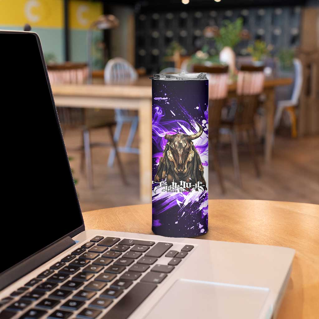 Yami Sukehiro Black Clover Skinny Tumbler Dark Magic Anime Style with Purple Smoke and Bull Emblem