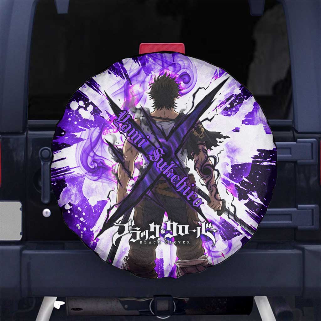 Yami Sukehiro Black Clover Spare Tire Cover Dark Magic Anime Style with Purple Smoke and Bull Emblem