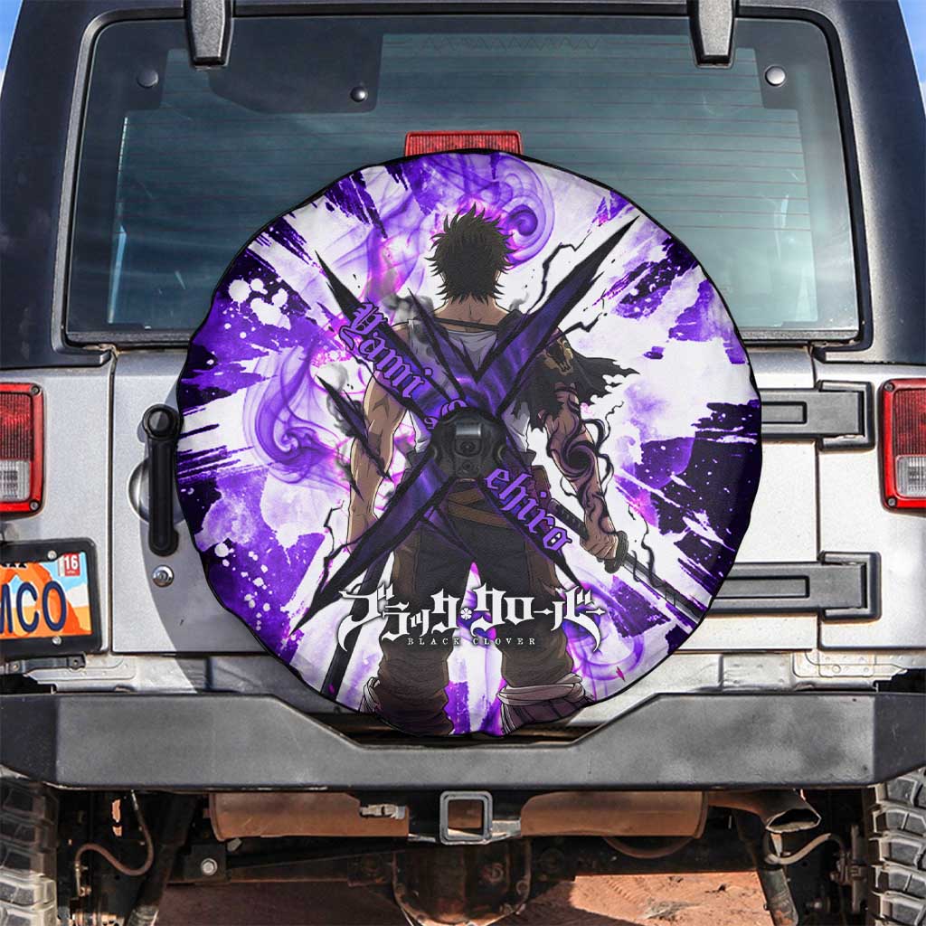 Yami Sukehiro Black Clover Spare Tire Cover Dark Magic Anime Style with Purple Smoke and Bull Emblem