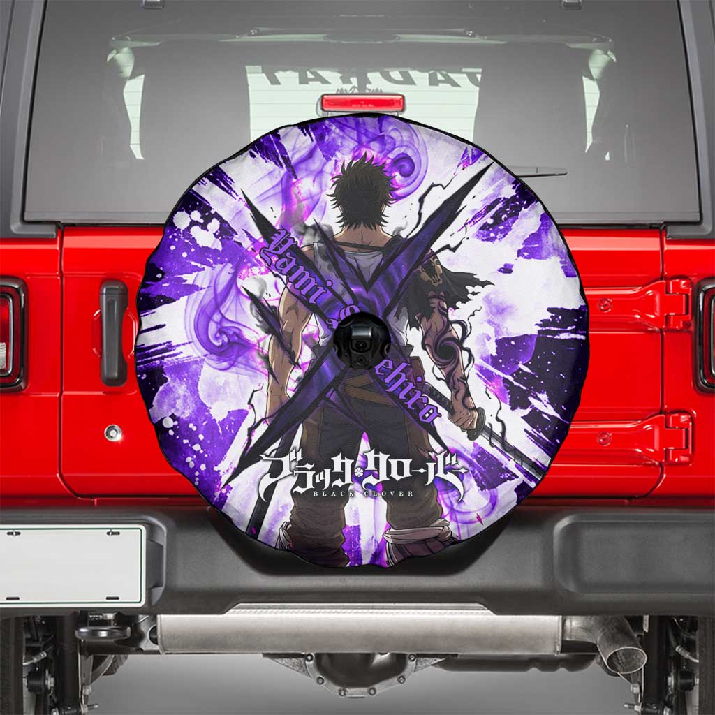 Yami Sukehiro Black Clover Spare Tire Cover Dark Magic Anime Style with Purple Smoke and Bull Emblem