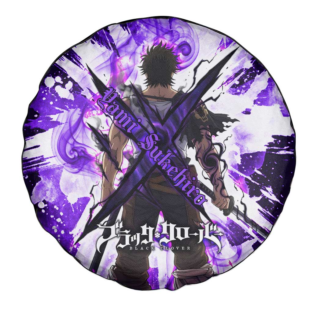 Yami Sukehiro Black Clover Spare Tire Cover Dark Magic Anime Style with Purple Smoke and Bull Emblem