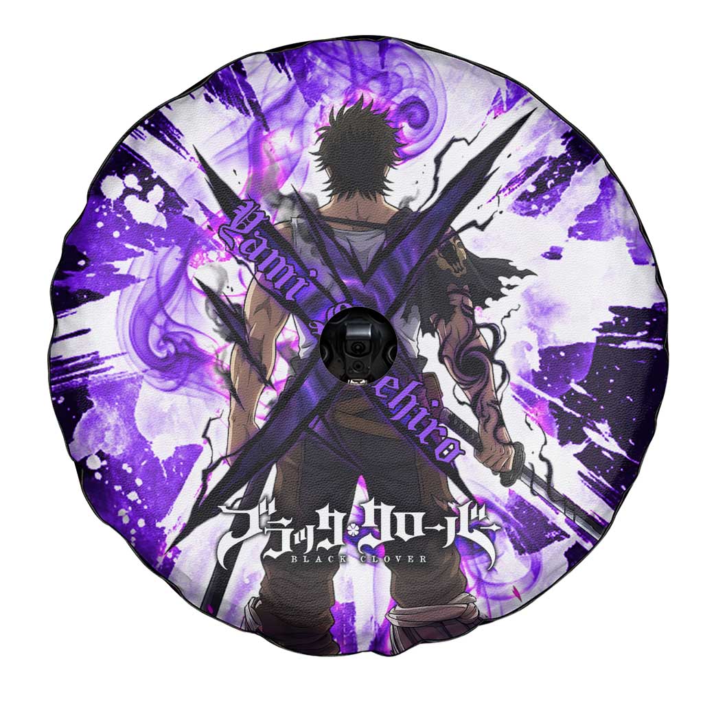 Yami Sukehiro Black Clover Spare Tire Cover Dark Magic Anime Style with Purple Smoke and Bull Emblem