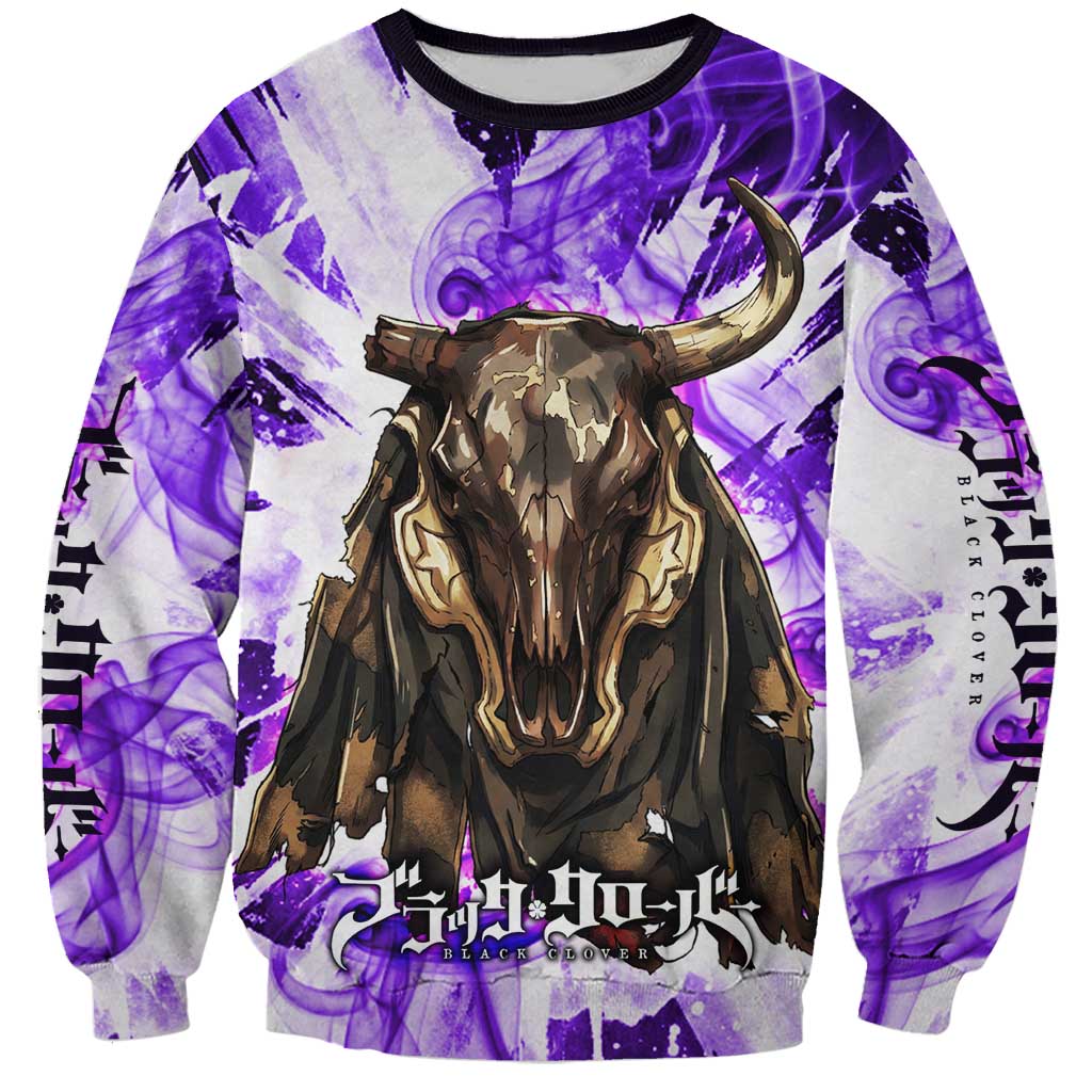 Yami Sukehiro Black Clover Sweatshirt Dark Magic Anime Style with Purple Smoke and Bull Emblem