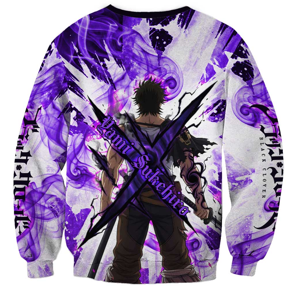 Yami Sukehiro Black Clover Sweatshirt Dark Magic Anime Style with Purple Smoke and Bull Emblem