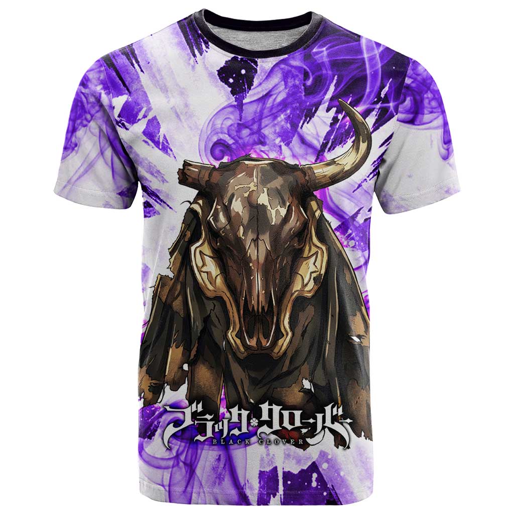 Yami Sukehiro Black Clover T Shirt Dark Magic Anime Style with Purple Smoke and Bull Emblem