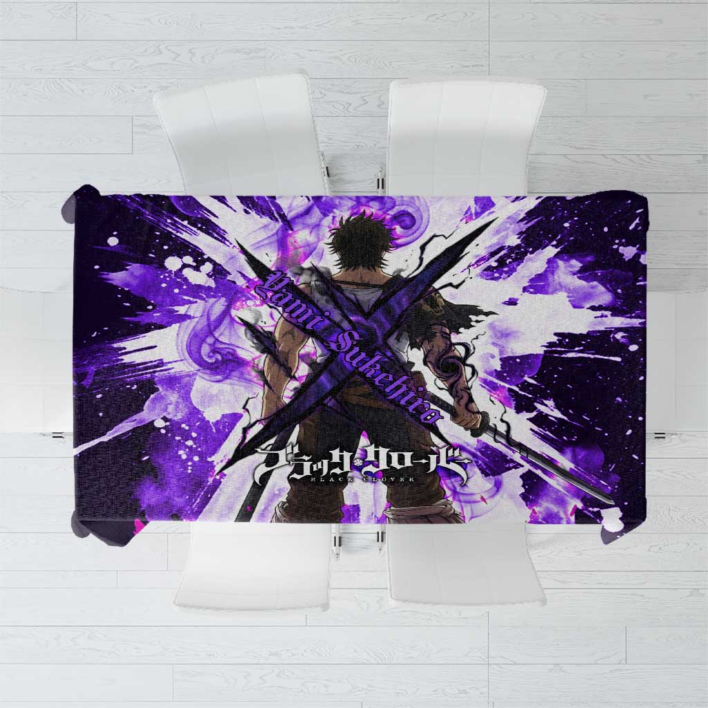Yami Sukehiro Black Clover Tablecloth Dark Magic Anime Style with Purple Smoke and Bull Emblem