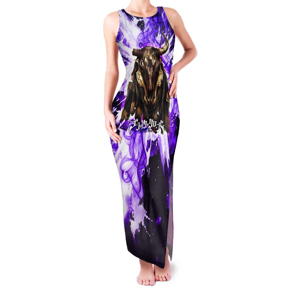 Yami Sukehiro Black Clover Tank Maxi Dress Dark Magic Anime Style with Purple Smoke and Bull Emblem