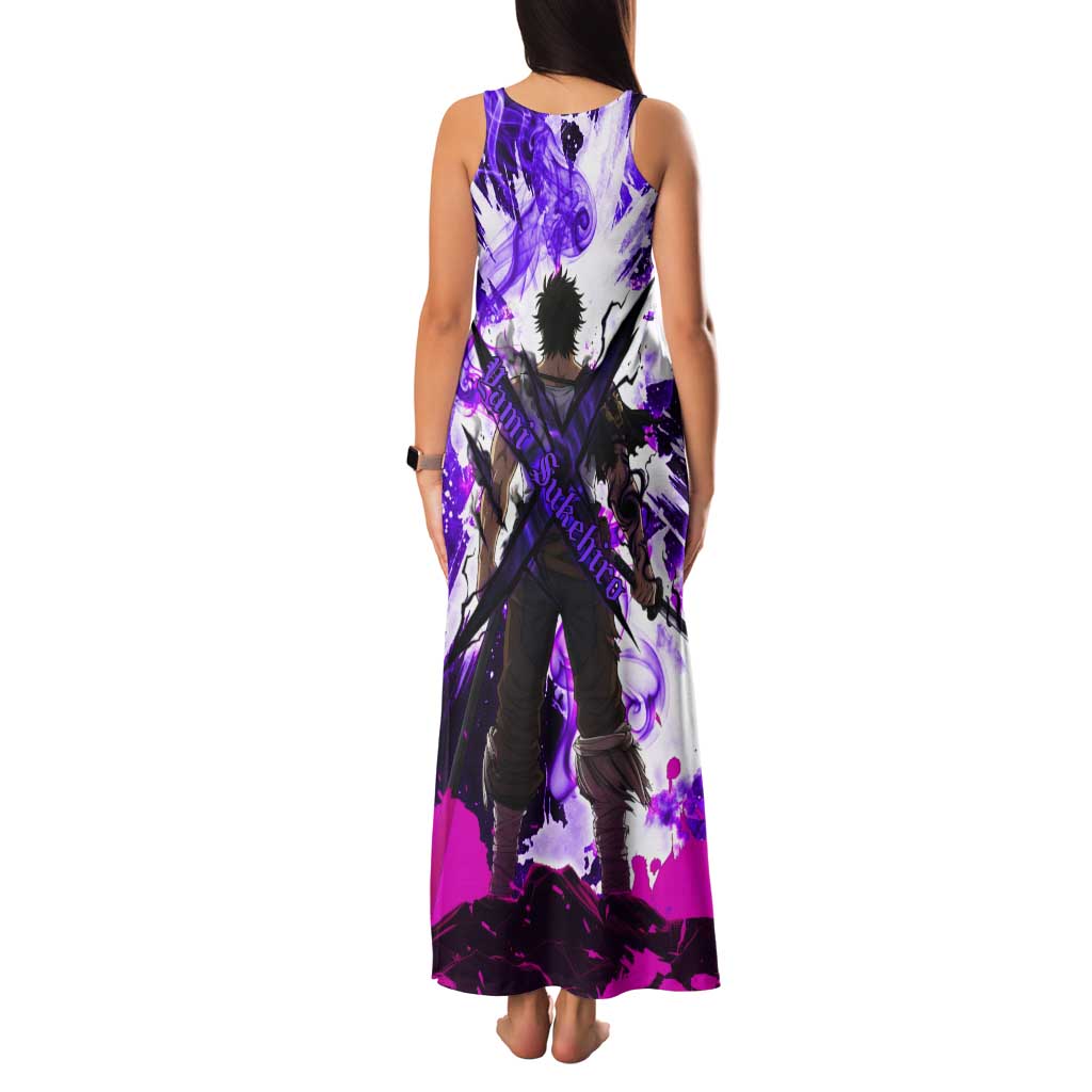 Yami Sukehiro Black Clover Tank Maxi Dress Dark Magic Anime Style with Purple Smoke and Bull Emblem