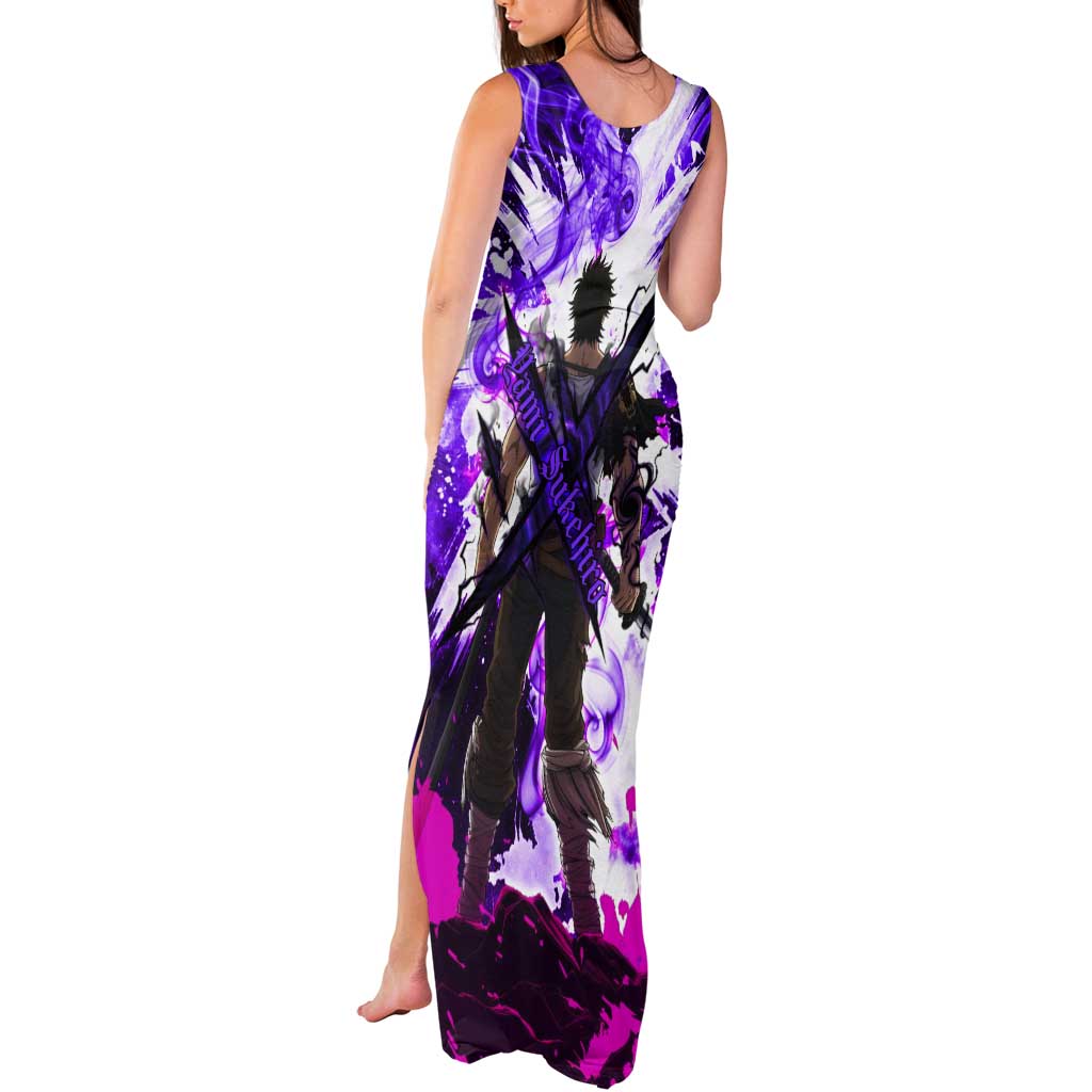 Yami Sukehiro Black Clover Tank Maxi Dress Dark Magic Anime Style with Purple Smoke and Bull Emblem