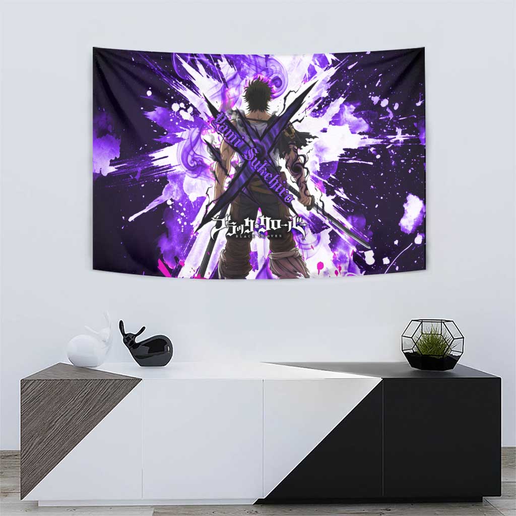Yami Sukehiro Black Clover Tapestry Dark Magic Anime Style with Purple Smoke and Bull Emblem