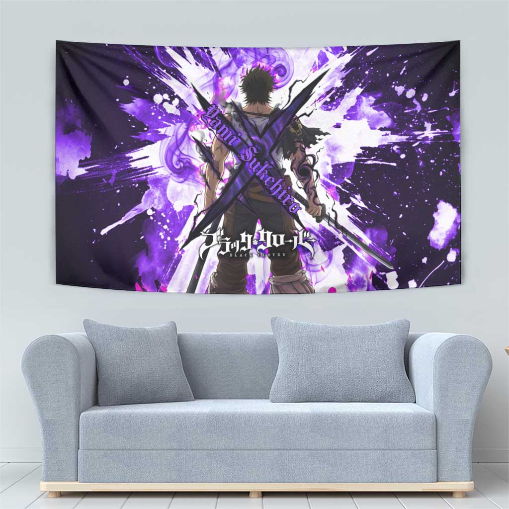 Yami Sukehiro Black Clover Tapestry Dark Magic Anime Style with Purple Smoke and Bull Emblem