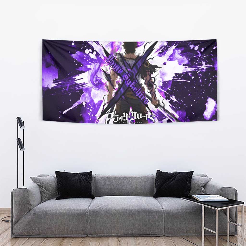 Yami Sukehiro Black Clover Tapestry Dark Magic Anime Style with Purple Smoke and Bull Emblem
