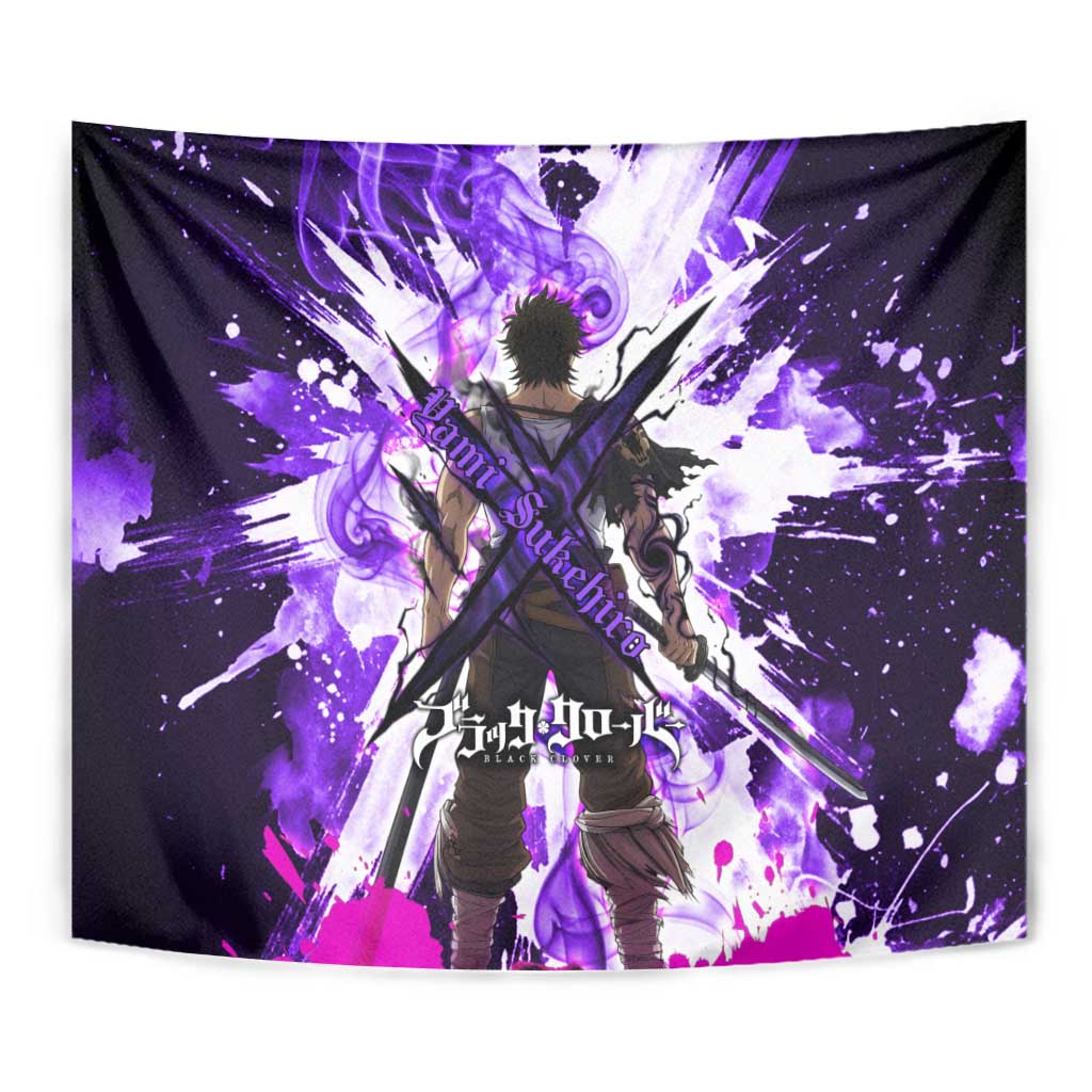 Yami Sukehiro Black Clover Tapestry Dark Magic Anime Style with Purple Smoke and Bull Emblem