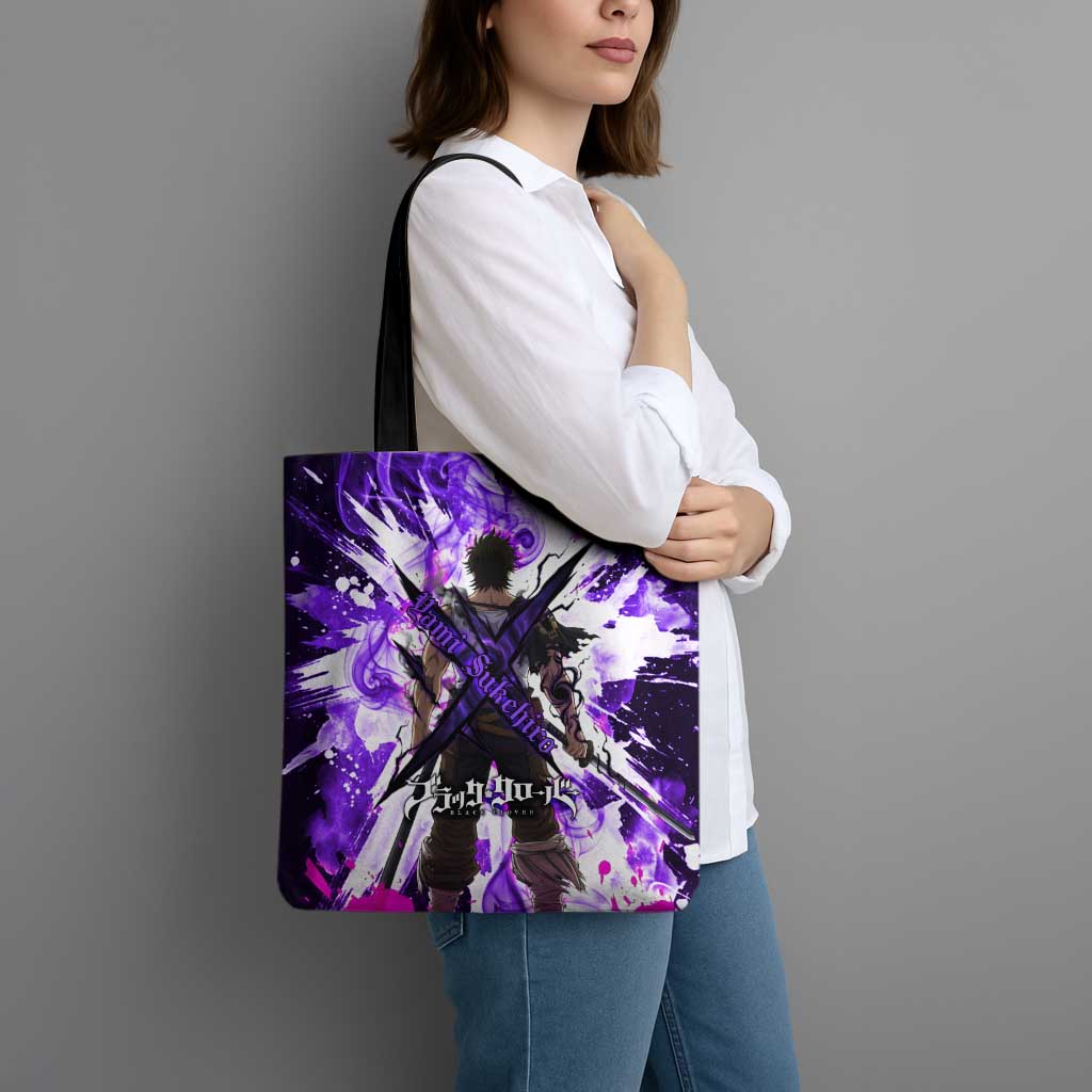 Yami Sukehiro Black Clover Tote Bag Dark Magic Anime Style with Purple Smoke and Bull Emblem