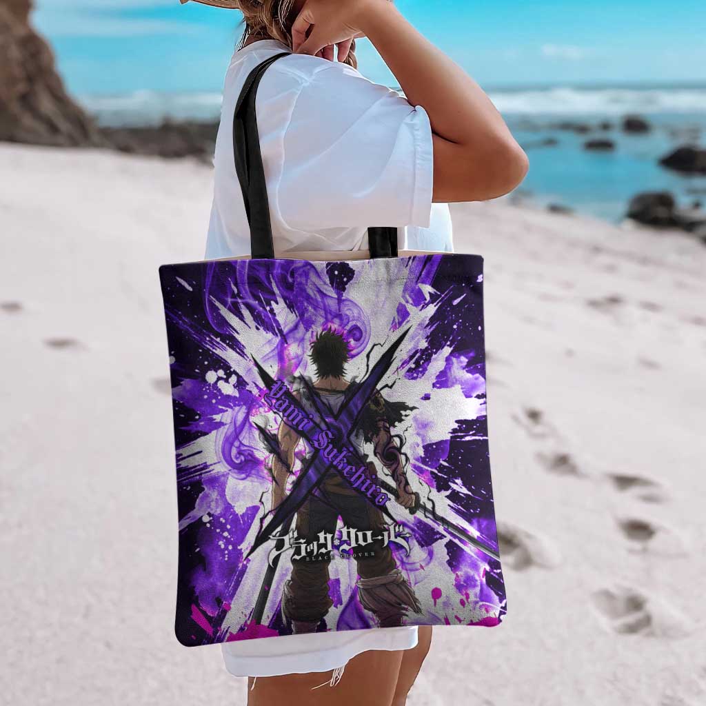 Yami Sukehiro Black Clover Tote Bag Dark Magic Anime Style with Purple Smoke and Bull Emblem