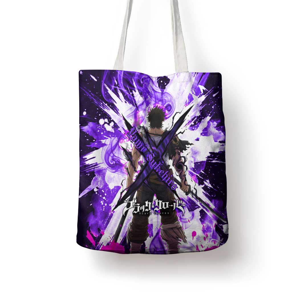 Yami Sukehiro Black Clover Tote Bag Dark Magic Anime Style with Purple Smoke and Bull Emblem