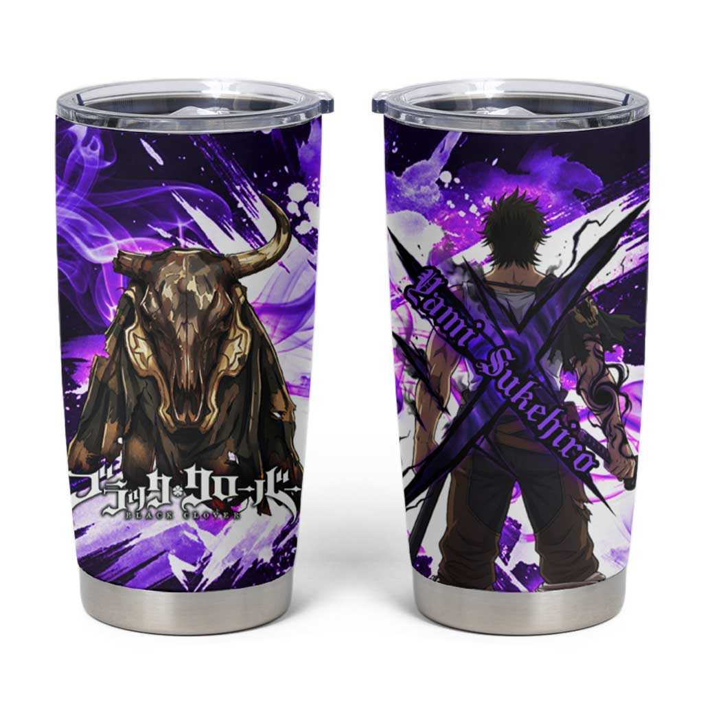 Yami Sukehiro Black Clover Tumbler Cup Dark Magic Anime Style with Purple Smoke and Bull Emblem