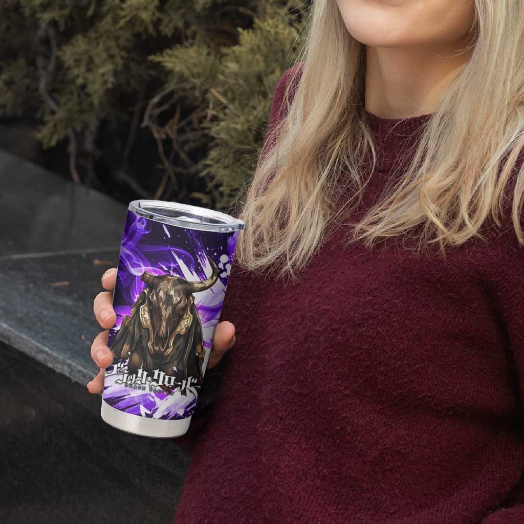 Yami Sukehiro Black Clover Tumbler Cup Dark Magic Anime Style with Purple Smoke and Bull Emblem