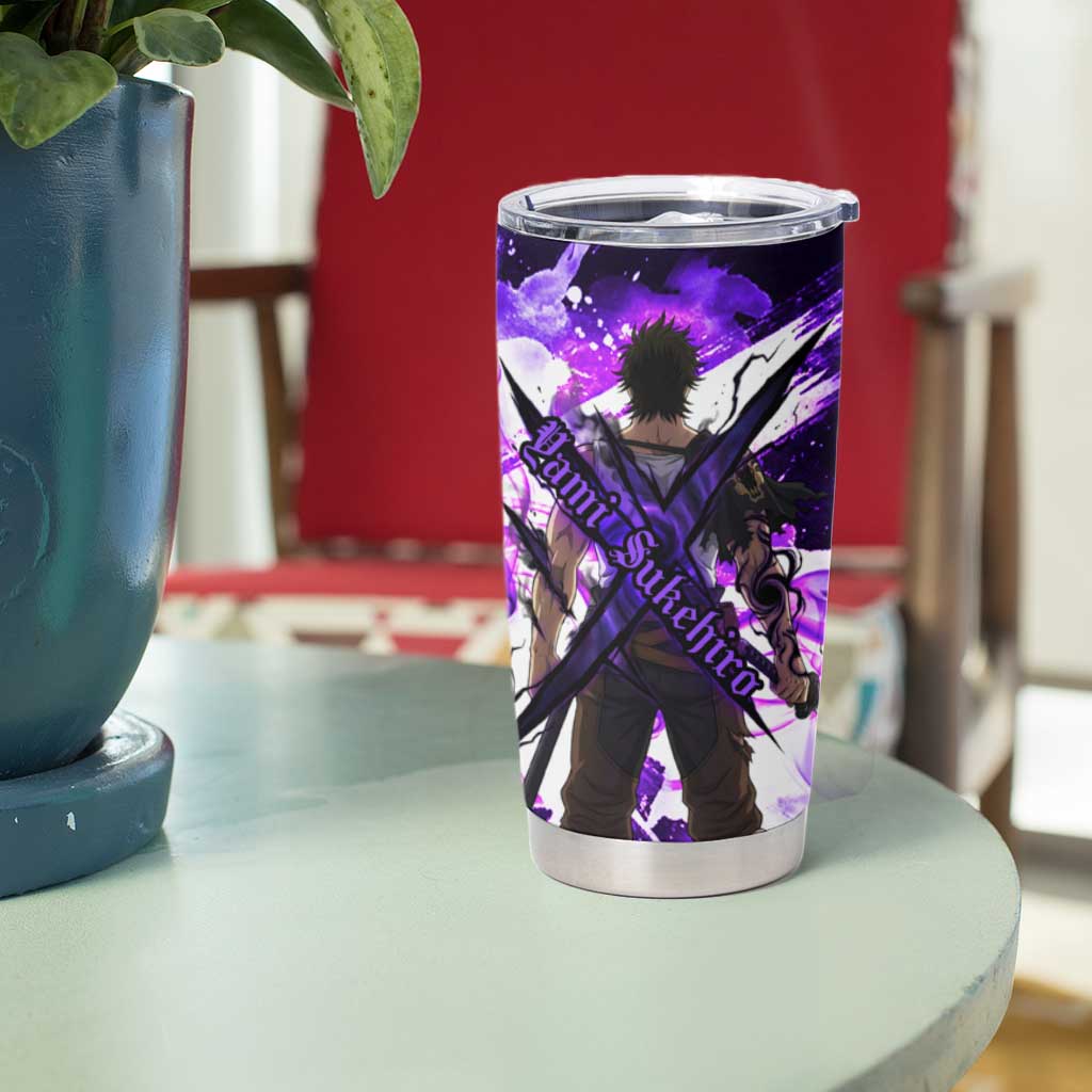 Yami Sukehiro Black Clover Tumbler Cup Dark Magic Anime Style with Purple Smoke and Bull Emblem
